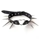 Чокер Серце з великими шипами, із натуральної шкіри Art of Sex - Crystal, колір Чорний photo 3