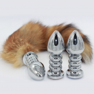 Анальная пробка. 3 кольца. Нержавеющая сталь. С хвостом.  photo 3