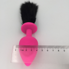 Силиконовая розовая анальная пробка Zcz WQ1268-3 с коротким черным хвостом, 41 х 92 мм  photo 4