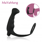 Чорний масажер простати з кільцем на пеніс та вібрацією, водонепроникний photo 2