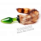 Зеленая анальная пробка Juguetes Sexuales PY383 из стекла с хвостом photo 2