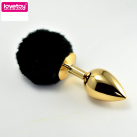 Металлическая анальная пробка Lovetoy с черным хвостом photo 2