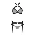 Сітчастий набір: бюстгальтер з халтером, трусики, пояс для панчох Amanda Set black XXL/XXXL Passion photo 5