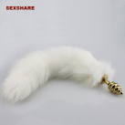 Анальная пробка ребристая 50*2.9 мм с белым хвостом photo 2