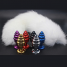 Анальная пробка ребристая 50*2.9 мм с белым хвостом photo 1