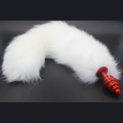 Анальная пробка ребристая 50*2.9 мм с белым хвостом photo 6