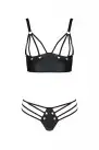 Комплект з екошкіри Passion Malwia Bikini 6XL/7XL black, з люверсами та ремінцями, бра, трусики photo 3
