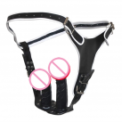 Кожаный страпон с двумя фаллоимитаторами photo 2