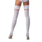 Чулки Passion ST121 3/4 белые, на ажурной силиконовой резинке, с цветочным орнаментом и вертикальным photo 2