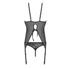 Корсет с пажами, трусики с ажурным декором и открытым шагом Ursula Corset black L/XL — Passion photo 5