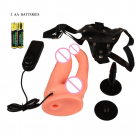 Страпон Baile с двойным фаллосом и вибрацией, цвет черный, ремень кожаный photo 1