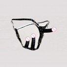 Черный страпон с тремя фаллосами на ремнях из мягкого силикона photo 3