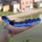 Двойной фаллоимитатор Butt Plug из стекла, цвет синий photo 1