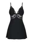 Сатиновий пеньюар із мереживом Obsessive 810-BAB-1 babydoll & thong S/M, чорний, пеньюар, танга photo 2