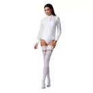 Чулки Passion ST121 3/4 белые, на ажурной силиконовой резинке, с цветочным орнаментом и вертикальным photo 3