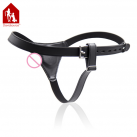 Кожанные Т-образные Стринги С Черным Фаллоимитатором photo 6