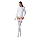 Чулки Passion ST121 1/2 белые, на ажурной силиконовой резинке, с цветочным орнаментом и вертикальным photo 3