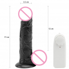 Чорний силіконовий реалістичний фалоімітатор з подвійною вібрацією photo 3