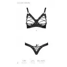 Комплект з екошкіри CELINE BIKINI black S/M — Passion: відкритий бра зі стрічками, стрінги зі шнурів photo 5