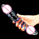 Стеклянный фаллоимитатор с двойной головкой 28*6 см  photo 3