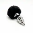 Металева анальна пробка Кролячий хвостик Alive Fluffy Twist Plug L Black, діаметр 3,8 см photo 2