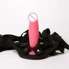 Страпон розовый ребристый на ремешках photo 5