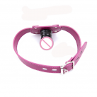 Розовый кляп в рот с черным фаллоимитатором photo 3