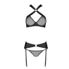 Сітчастий набір: бюстгальтер з халтером, трусики та пояс для панчох Amanda Set black S/M - Passion photo 4