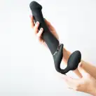 Безремінний страпон з вібрацією Strap-On-Me Vibrating Black L, діаметр 3,7см, пульт ДК, регульований photo 8