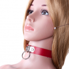 Кожаный мягкий ошейник с кольцом, цвет красный photo 4