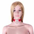 Кожаный мягкий ошейник с кольцом, цвет красный photo 2