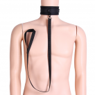 Черный мягкий ошейник с поводком для БДСМ photo 1