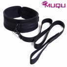 Черный мягкий ошейник с поводком для БДСМ photo 2