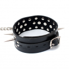 Кожаный черный ошейник с шипами и поводком photo 4