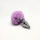 Металева анальна пробка Кролячий хвостик Alive Fluffy Twist Plug M Purple, діаметр 3,4 см photo 2