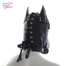 Черная кожаная маска DW-435 для БДСМ игр photo 1