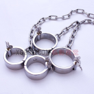 Набор для связывания БДСМ. Ошейник, манжеты на руки и лодыжки на цепи. Металл. photo 5