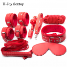 Кожаный секс набор, цвет красный, 7 шт./комплект photo 2