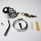 Пояс верности для мужчин. Нержавеющая сталь. С замком. С катетером для стимуляции уретры. photo 1