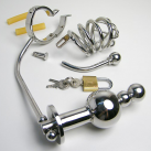 Металлическое кольцо на пенис с замком и анальной пробкой photo 3