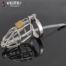 Металлическое кольцо на пенис с замком и катетером для уретры Cock Cage photo 2