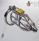 Металлическое кольцо на пенис с замком и катетером для уретры Cock Cage photo 1