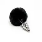 Металева анальна пробка Кролячий хвостик Alive Fluffy Twist Plug M Black, діаметр 3,4 см photo 2