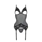 Корсет із підв’язками та ажурним ліфом Christa Corset black L/XL — Passion, стрінги в комплекті photo 5