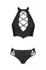 Комплект з екошкіри Passion Nancy Bikini 4XL/5XL black, бра та трусики з імітацією шнурівки photo 3