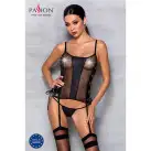 Сітчастий корсет з екошкіри, з люверсами та знімними пажами Malwia Corset black XXL/XXXL — Passion photo 3