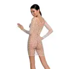 Бодістокінг-сукня з глибоким коміром Passion BS093 white, довгі рукави photo 2