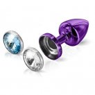 Анальна пробка зі змінними стразами Diogol Anni Magnet Purple Кристал / Аквамарин 25мм photo 1