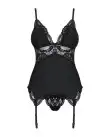 Сатиновий мереживний корсет Obsessive 810-COR-1 babydoll & thong S/M, чорний, корсет, танга photo 3