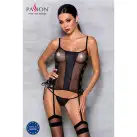 Сітчастий корсет з екошкіри, з люверсами та знімними пажами Malwia Corset black S/M — Passion photo 3